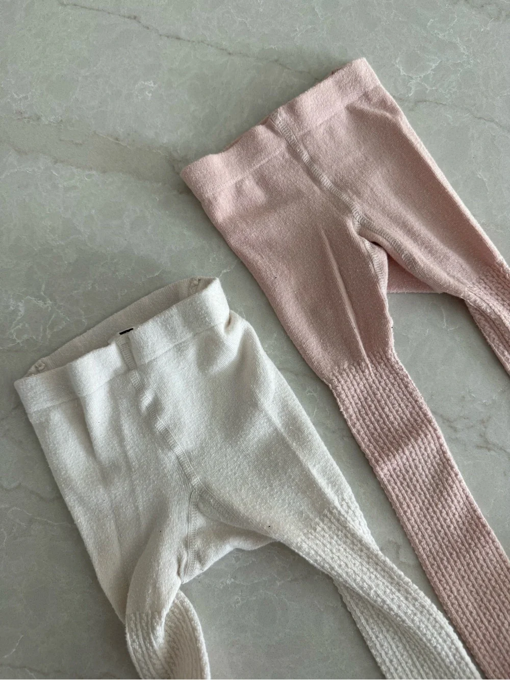 H&M Ribbed Knee-High Tights in Cream and Blush Pink